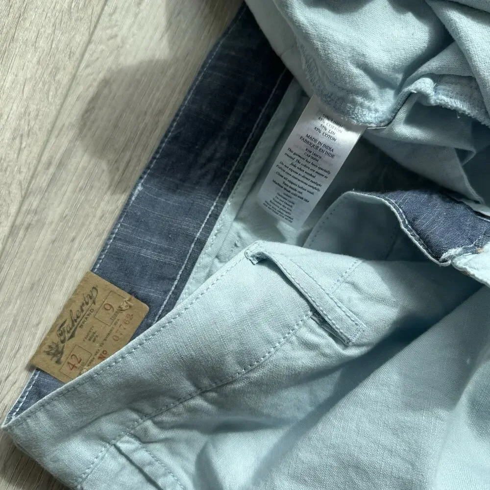 Faherty Cotton/Linen 9” Malibu Chino Shorts Summer Light Blue - Size 42 $128